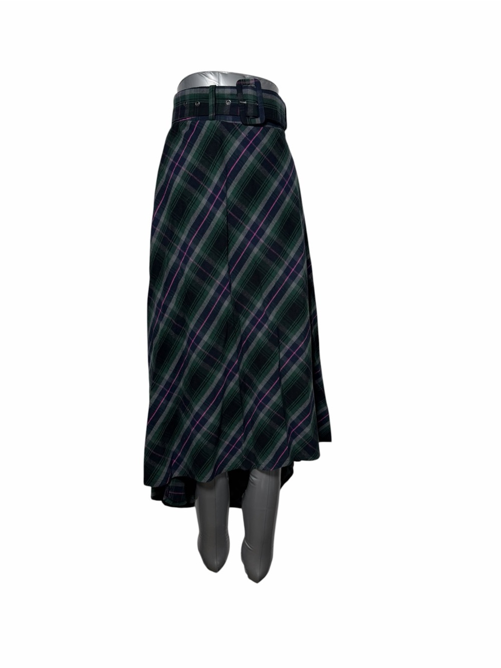 Joe Browns Plaid Tartan Pleated HiLo Skirt Belted Cotton Size 8